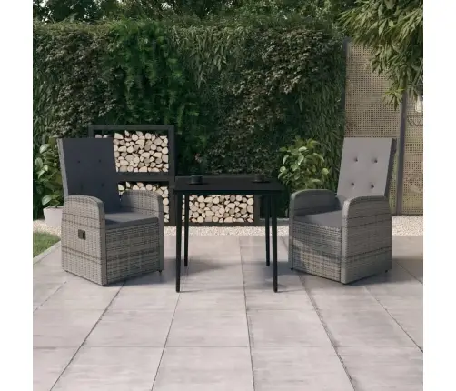 3-Daļīgs Dārza Mēbeļu Komplekts Ar Matračiem, Pelēks Vidaxl