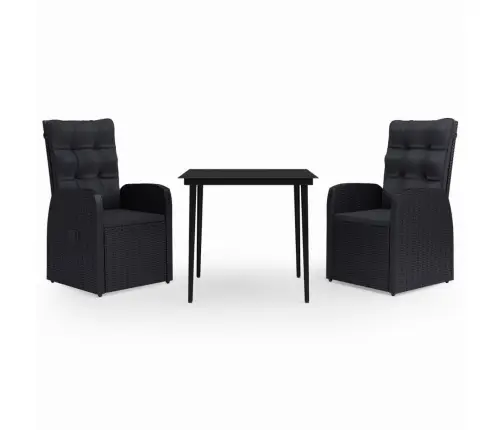 3-Osaline Aiamööbli Komplekt Patjadega, Must