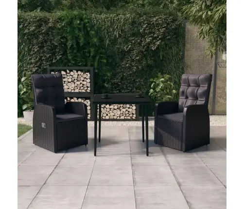 3-Osaline Aiamööbli Komplekt Patjadega, Must