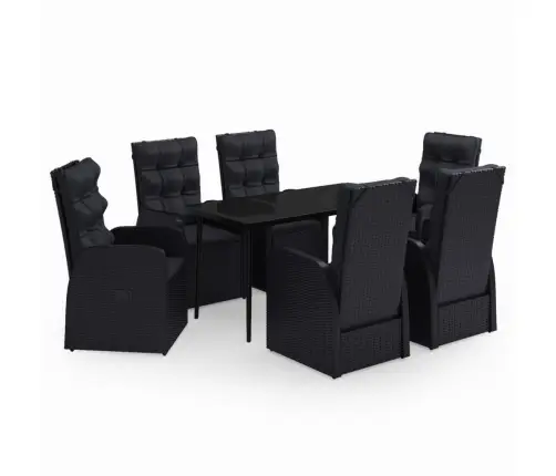 7-Osaline Aiamööbli Komplekt Patjadega, Must