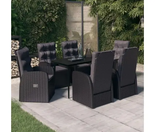 7-Osaline Aiamööbli Komplekt Patjadega, Must