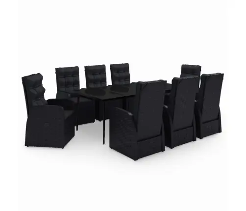 9-Osaline Aiamööbli Komplekt Patjadega, Must