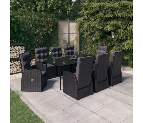 9-Osaline Aiamööbli Komplekt Patjadega, Must