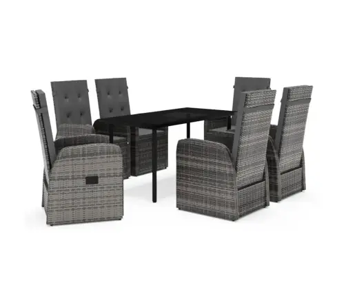 7-Daļīgs Dārza Mēbeļu Komplekts Ar Matračiem, Pelēks Vidaxl