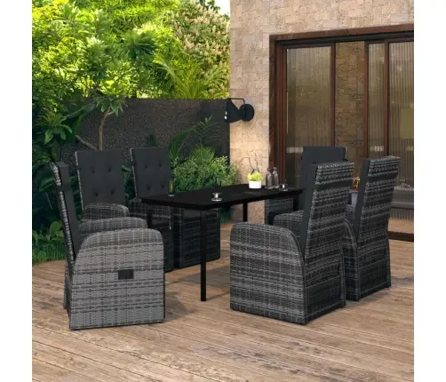 7-Daļīgs Dārza Mēbeļu Komplekts Ar Matračiem, Pelēks Vidaxl