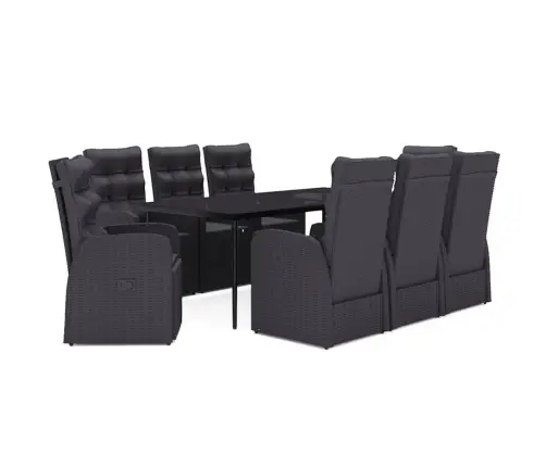 9-Daļīgs Dārza Mēbeļu Komplekts, Matrači, Melns Vidaxl