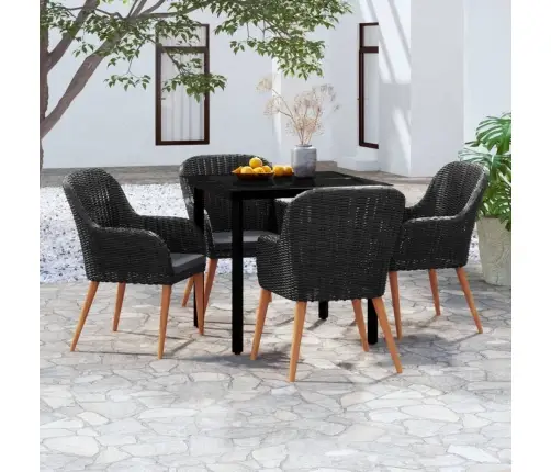 Sodo Valgomojo Komplektas Su Pagalvėlėmis, 5 Dalių, Juodas