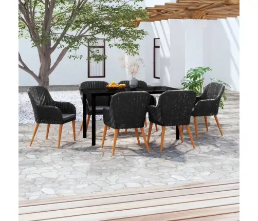 7-Daļīgs Dārza Mēbeļu Komplekts Ar Matračiem, Melns Vidaxl