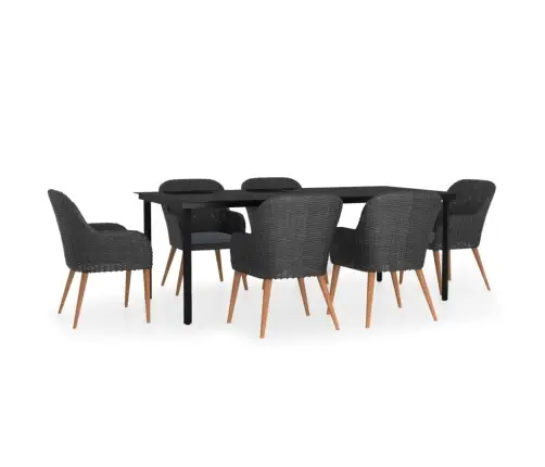 7-Osaline Aiamööbli Komplekt Patjadega, Must
