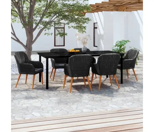 7-Osaline Aiamööbli Komplekt Patjadega, Must