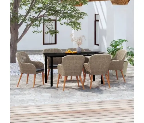 7-Daļīgs Dārza Mēbeļu Komplekts Ar Matračiem, Brūns Vidaxl