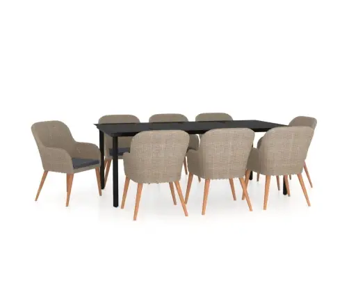 9-Osaline Aia Söögimööbli Komplekt Patjadega, Pruun