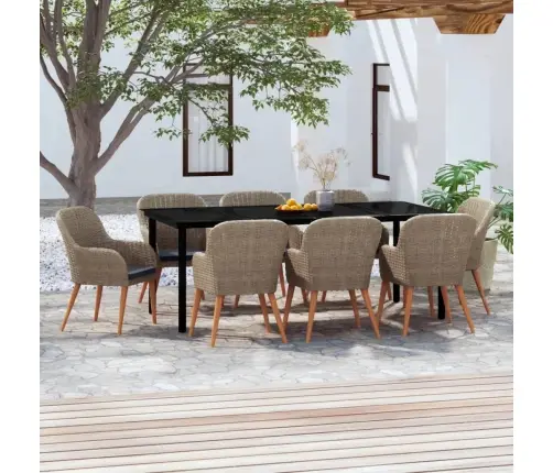 9-Osaline Aia Söögimööbli Komplekt Patjadega, Pruun