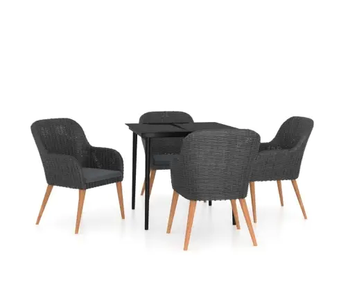 5-Osaline Aiamööbli Komplekt Istmepatjadega, Must