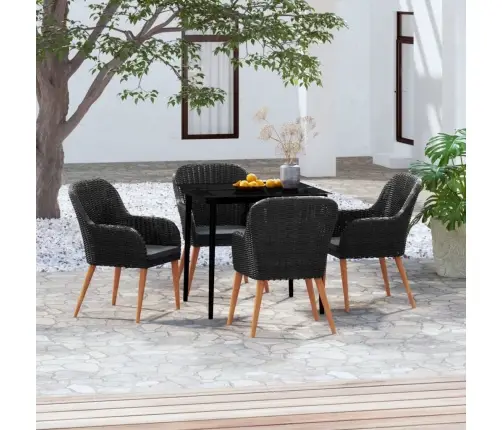 5-Osaline Aiamööbli Komplekt Istmepatjadega, Must