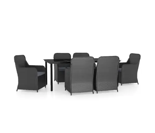 7-Osaline Aiamööbli Komplekt Patjadega, Must