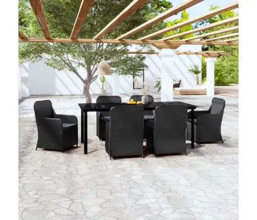 7-Osaline Aiamööbli Komplekt Patjadega, Must
