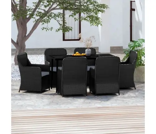 7-Daļīgs Dārza Mēbeļu Komplekts Ar Matračiem, Melns Vidaxl