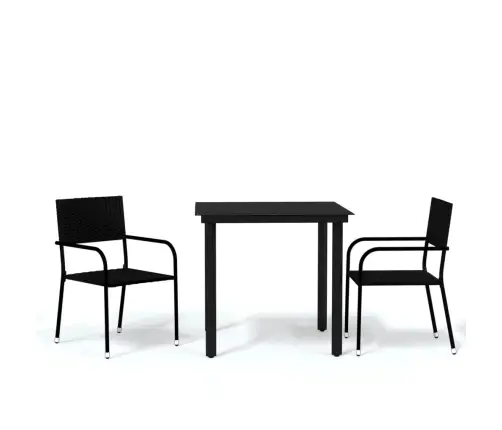 Sodo Valgomojo Baldų Komplektas, 3 Dalių, Juodos Spalvos