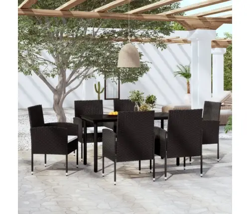 Sodo Valgomojo Baldų Komplektas, 7 Dalių, Juodos Spalvos