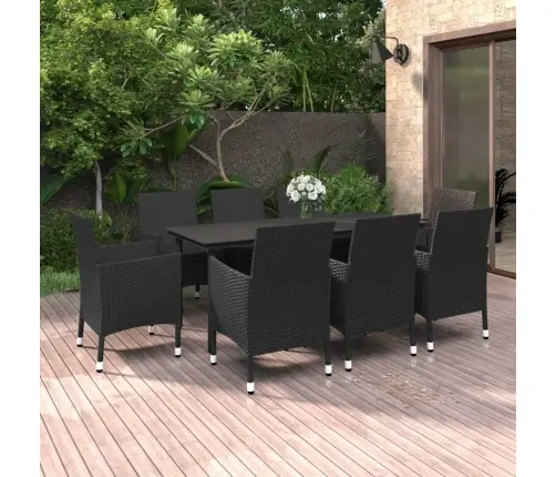 9-Daļīgs Dārza Mēbeļu Komplekts, Pe Rotangpalma Un Stikls Vidaxl