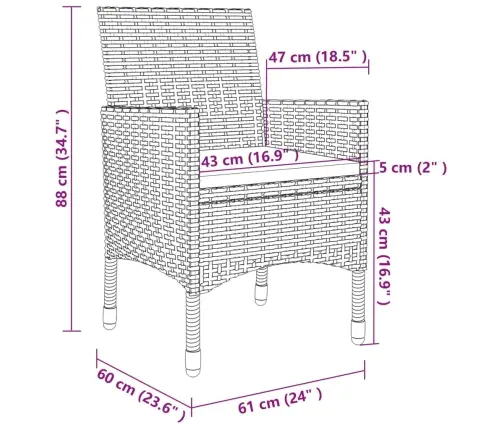 3-Daļīgs Dārza Mēbeļu Komplekts, Pe Rotangpalma, Stikls Vidaxl