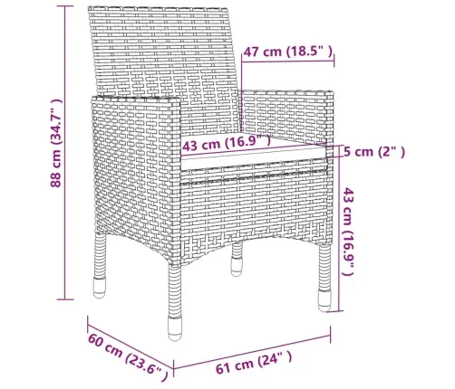 7-Daļīgs Dārza Mēbeļu Komplekts, Matrači, Rotangpalma, Stikls Vidaxl