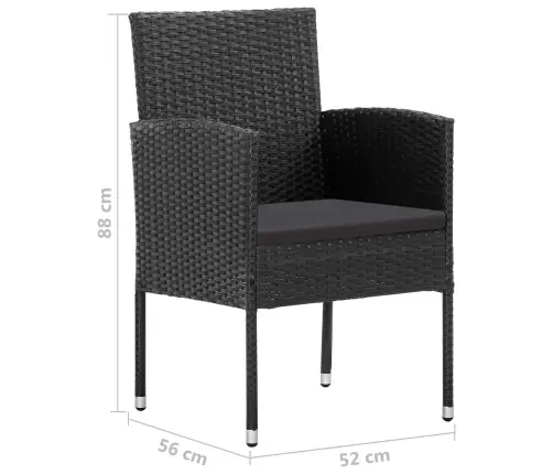 Dārza Krēsli Ar Melniem Spilveniem, 4Gb., Melni, Pe Rotangpalma Vidaxl