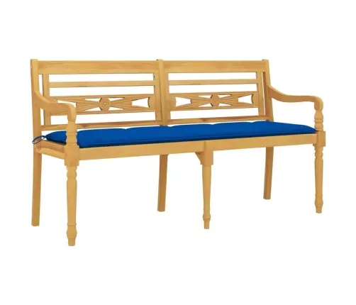 Batavia Suoliukas Su Mėlyna Pagalvėle, 150cm Tikmedžio Masyvas