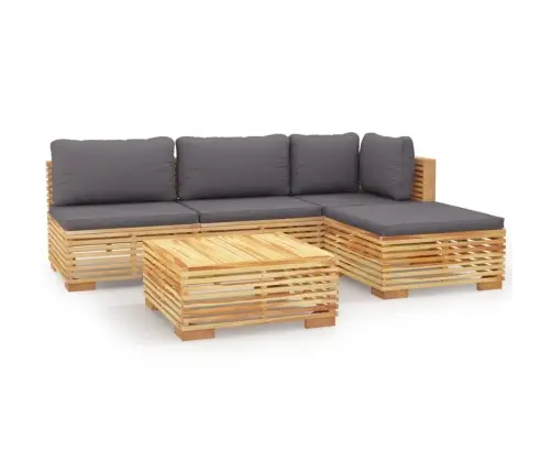 5-Daļīgs Dārza Atpūtas Mēbeļu Komplekts Ar Matračiem, Tīkkoks Vidaxl