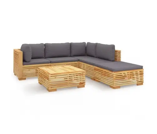 6-Daļīgs Dārza Atpūtas Mēbeļu Komplekts Ar Matračiem, Tīkkoks Vidaxl