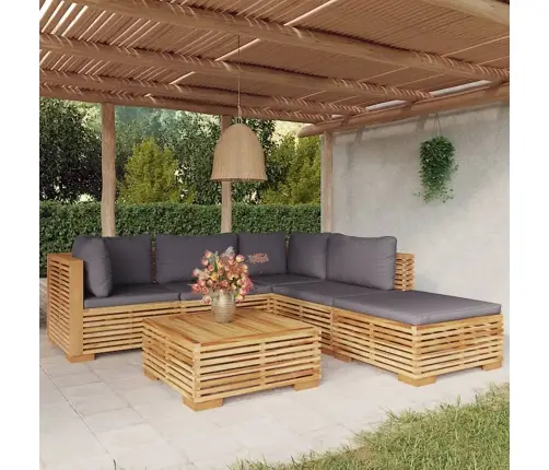 6-Daļīgs Dārza Atpūtas Mēbeļu Komplekts Ar Matračiem, Tīkkoks Vidaxl