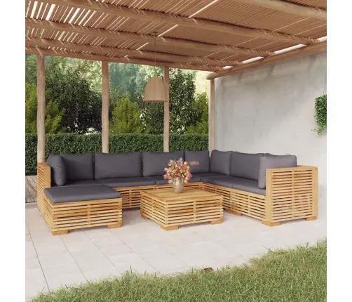 8-Daļīgs Dārza Atpūtas Mēbeļu Komplekts Ar Matračiem, Tīkkoks Vidaxl