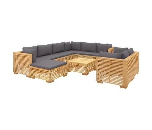 10-Daļīgs Dārza Atpūtas Mēbeļu Komplekts Ar Matračiem, Tīkkoks Vidaxl