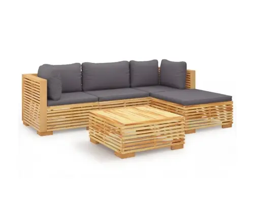 5-Daļīgs Dārza Atpūtas Mēbeļu Komplekts Ar Matračiem, Tīkkoks Vidaxl