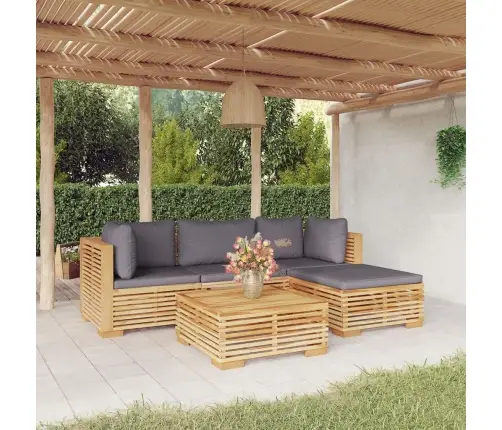 5-Daļīgs Dārza Atpūtas Mēbeļu Komplekts Ar Matračiem, Tīkkoks Vidaxl