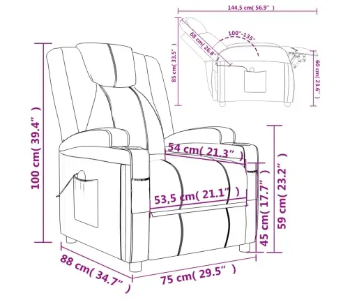 Masažinis Krėslas, Raudonojo Vyno Spalvos, Dirbtinė Oda