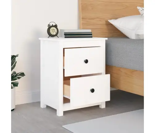 Naktsskapītis, Balts, 50X35X61,5 Cm, Priedes Masīvkoks Vidaxl