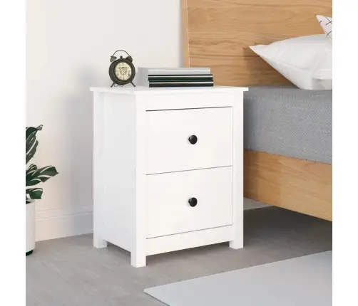 Naktsskapītis, Balts, 50X35X61,5 Cm, Priedes Masīvkoks Vidaxl