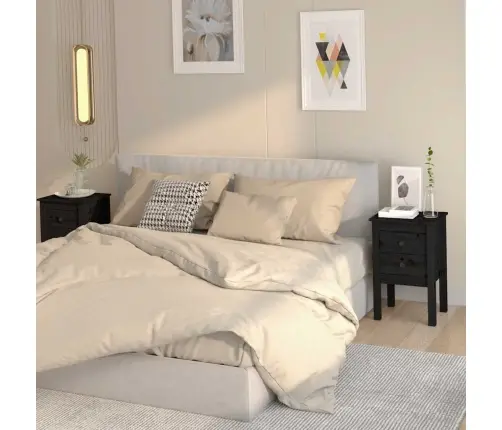 Naktinės Spintelės, 2Vnt., Juodos, 40X35X61,5cm Pušies Masyvas