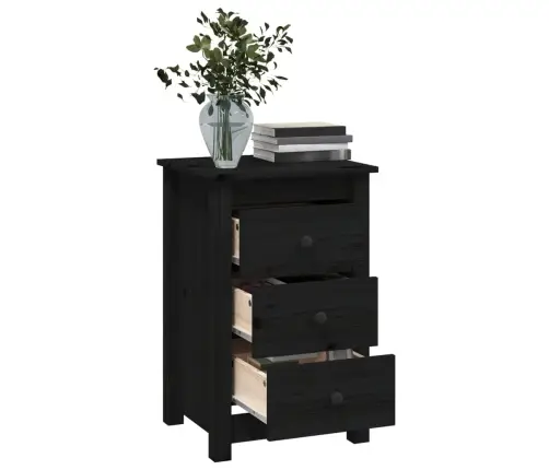 Naktinės Spintelės, 2Vnt., Juodos, 40X35X61,5cm Pušies Masyvas