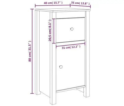 Kumode, Balta, 40X35X80 Cm, Priedes Masīvkoks Vidaxl