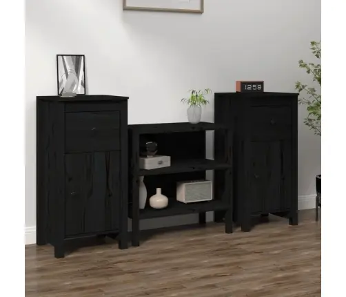 Kumodes, 2 Gab., Melnas, 40X35X80 Cm, Priedes Masīvkoks Vidaxl