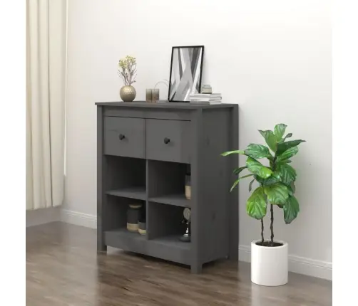 Kumode, Pelēka, 70X35X80 Cm, Priedes Masīvkoks Vidaxl