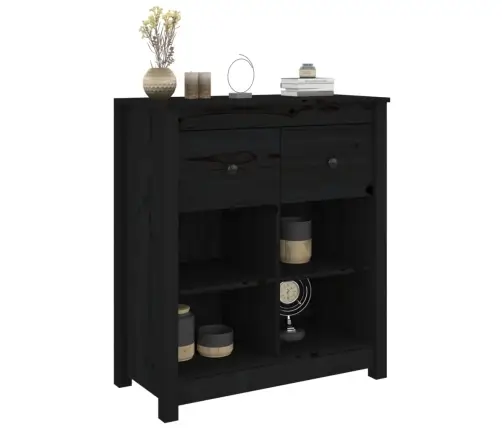 Šoninė Spintelė, Juoda, 70X35X80cm Pušies Medienos Masyvas
