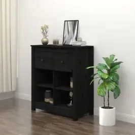 Kumode, Melna, 70X35X80 Cm, Priedes Masīvkoks Vidaxl