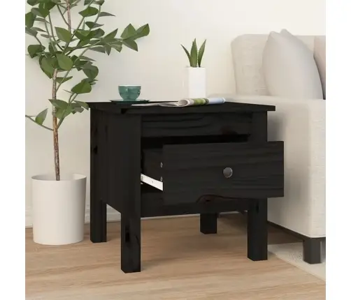 Šoninis Staliukas, Juodas, 40X40X39cm Pušies Medienos Masyvas