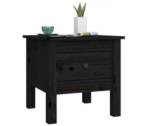 Šoninis Staliukas, Juodas, 40X40X39cm Pušies Medienos Masyvas