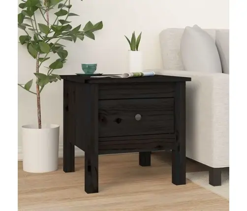 Šoninis Staliukas, Juodas, 40X40X39cm Pušies Medienos Masyvas