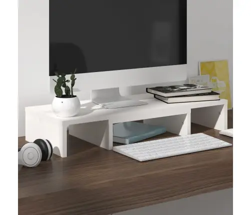 Monitora Paliktnis, Balts, 60X24X10,5 Cm, Priedes Masīvkoks Vidaxl